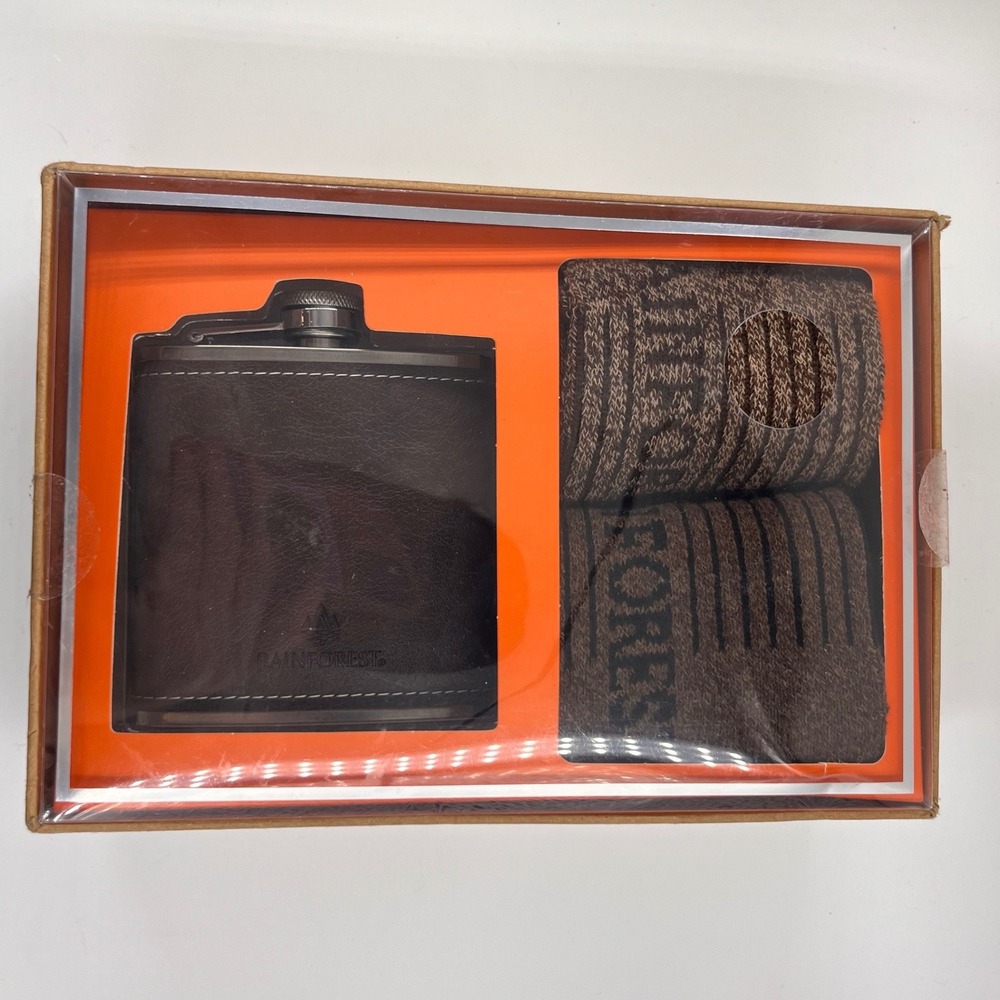 Rainforest Hip Flask And 2 Pair Moisture Wicking Outdoor‎ Crew Socks Gift Set